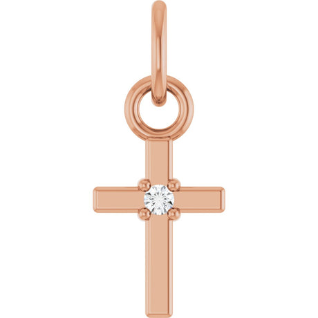 14K Gold Round Natural Diamond Accented Cross Necklace or Pendant – 005 CTW - Rose Gold