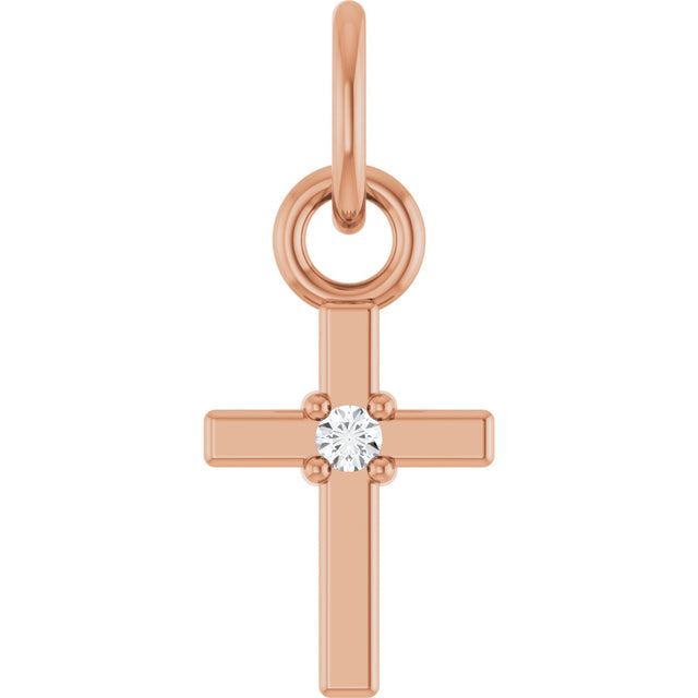 14K Gold Round Natural Diamond Accented Cross Necklace or Pendant – 005 CTW - Rose Gold