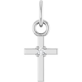 14K Gold Round Natural Diamond Accented Cross Necklace or Pendant – 005 CTW - White Gold