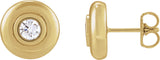 14K Gold Round Natural Diamond Bezel-Set Puffed Stud Earrings - Yellow Gold