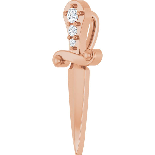 14K Gold Round Natural Diamond Accented Dagger Necklace or Pendant - Rose Gold - view 2