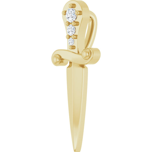 14K Gold Round Natural Diamond Accented Dagger Necklace or Pendant - Yellow Gold - view 2
