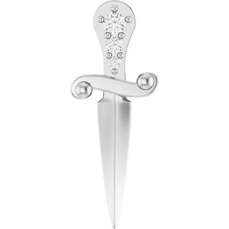 14K Gold Round Natural Diamond Accented Dagger Necklace or Pendant - White Gold