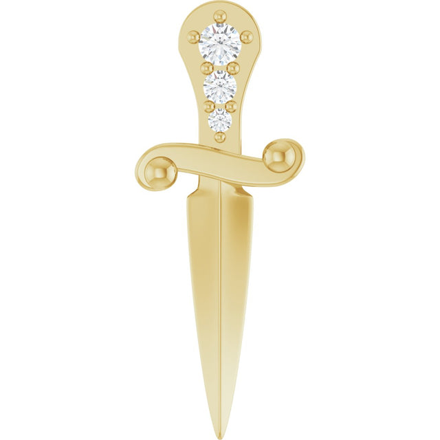 14K Gold Round Natural Diamond Accented Dagger Necklace or Pendant - Yellow Gold