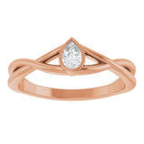 14K Gold Pear Natural Diamond Bezel-Set Criss-Cross Solitaire Ring - Rose Gold - view 3