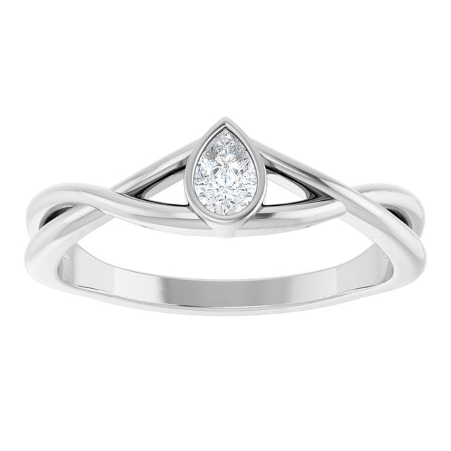 Platinum Pear Natural Diamond Bezel-Set Criss-Cross Solitaire Ring - view 3