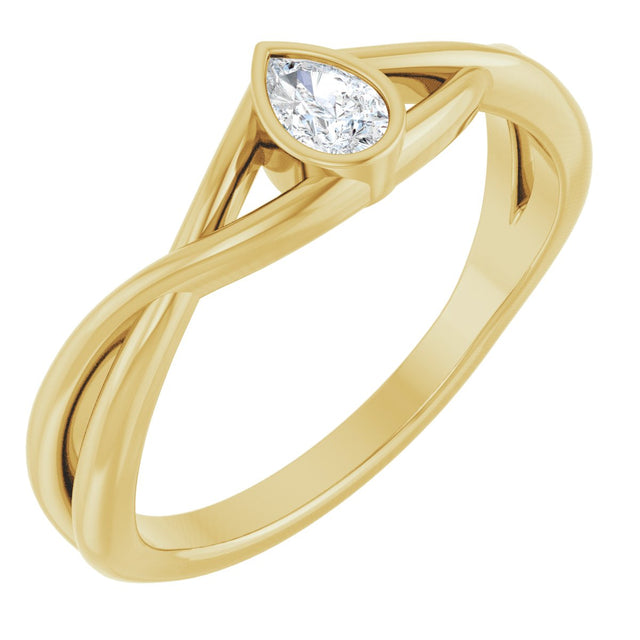 14K Gold Pear Lab-Grown Diamond Bezel-Set Criss-Cross Solitaire Ring - Yellow Gold
