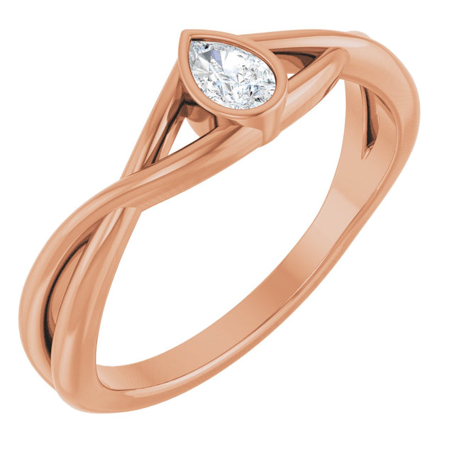 14K Gold Pear Lab-Grown Diamond Bezel-Set Criss-Cross Solitaire Ring - Rose Gold
