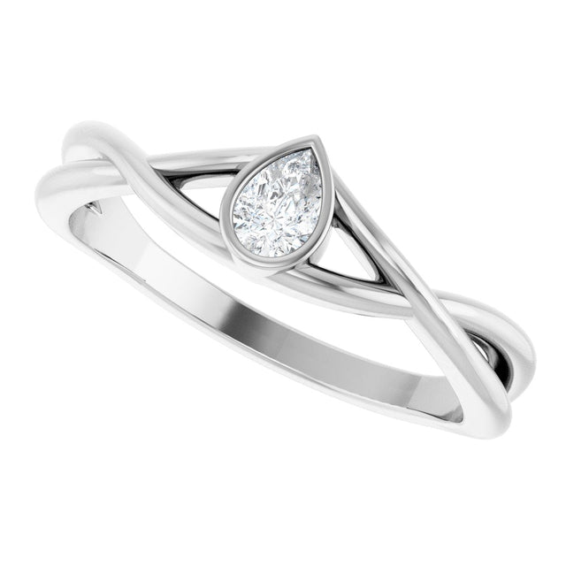 14K Gold Pear Natural Diamond Bezel-Set Criss-Cross Solitaire Ring - White Gold - view 5