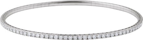 14K Gold Round Natural Diamond Half Accented Flexible Bangle Bracelet - White Gold