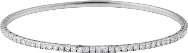 14K Gold Round Natural Diamond Half Accented Flexible Bangle Bracelet - White Gold