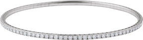 14K Gold Round Lab-Grown Diamond Half Accented Flexible Bangle Bracelet - White Gold