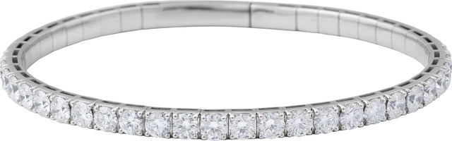 14K Gold Round Natural Diamond Half Accented Flexible Bangle Bracelet - White Gold