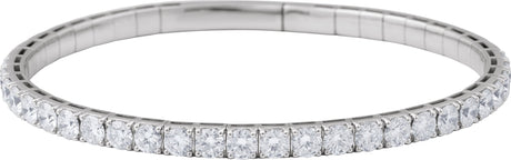 14K Gold Round Lab-Grown Diamond Half Accented Flexible Bangle Bracelet - White Gold