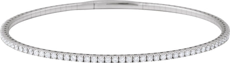 14K Gold Round Natural Diamond Fully Accented Flexible Bangle Bracelet - White Gold