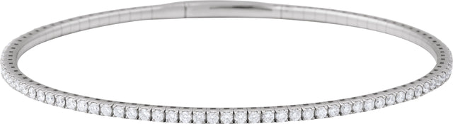 14K Gold Round Lab-Grown Diamond Fully Accented Flexible Bangle Bracelet - White Gold