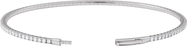 14K Gold Round Lab-Grown Diamond Fully Accented Flexible Bangle Bracelet - White Gold - view 3