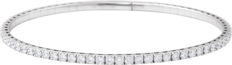 14K Gold Round Natural Diamond Fully Accented Flexible Bangle Bracelet - White Gold