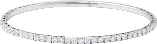 14K Gold Round Natural Diamond Fully Accented Flexible Bangle Bracelet - White Gold
