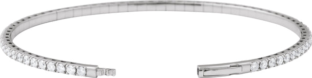 14K Gold Round Lab-Grown Diamond Fully Accented Flexible Bangle Bracelet - White Gold - view 3
