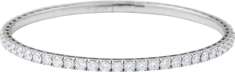 14K Gold Round Natural Diamond Fully Accented Flexible Bangle Bracelet - White Gold