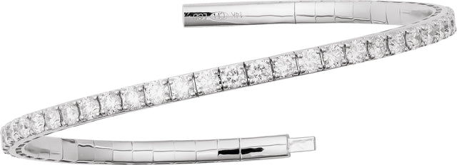 14K Gold Round Lab-Grown Diamond Fully Accented Flexible Bangle Bracelet - White Gold - view 2