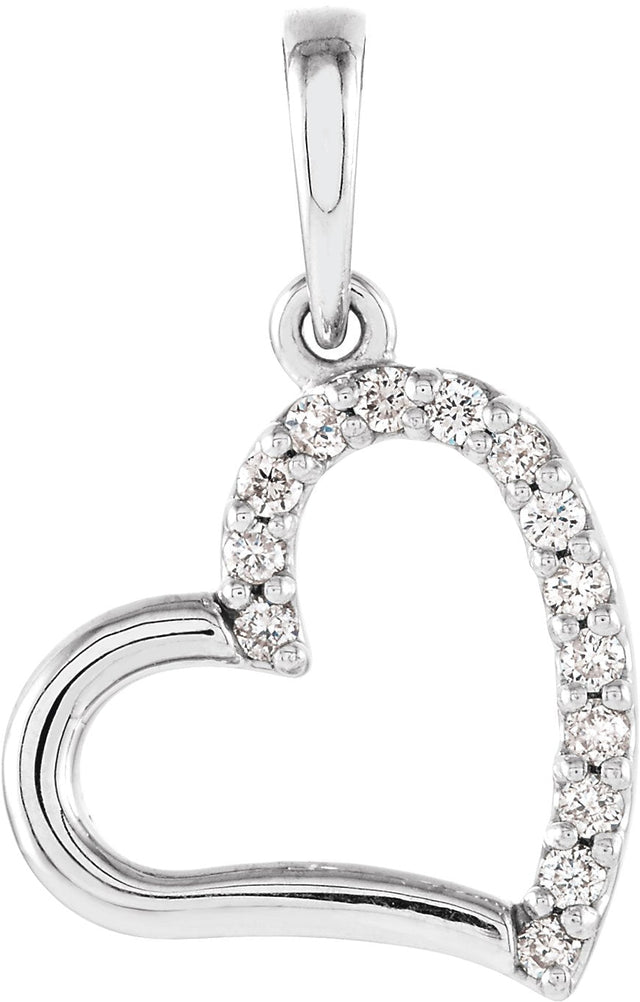 Platinum Round Natural Diamond Accented Heart Pendant