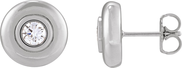 14K Gold Round Natural Diamond Bezel-Set Puffed Stud Earrings - White Gold