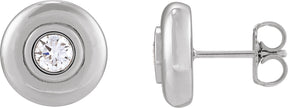 Platinum Round Lab-Grown Diamond Bezel-Set Puffed Stud Earrings