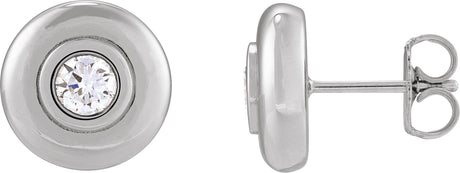 14K Gold Round Lab-Grown Diamond Bezel-Set Puffed Stud Earrings - White Gold