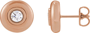 14K Gold Round Natural Diamond Bezel-Set Puffed Stud Earrings - Rose Gold