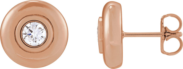 14K Gold Round Natural Diamond Bezel-Set Puffed Stud Earrings - Rose Gold