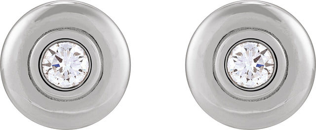14K Gold Round Natural Diamond Bezel-Set Puffed Stud Earrings - White Gold - view 2