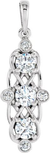 14K Gold Round Natural Diamond Three-Stone Pendant – 1/2 CTW - view 3