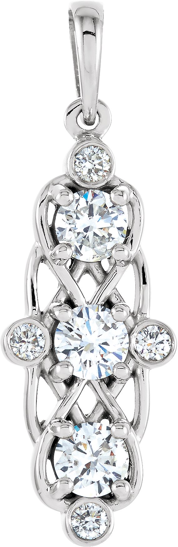 14K Gold Round Natural Diamond Three-Stone Pendant – 1/2 CTW - view 3