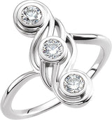 14K Gold Round Natural Diamond Three-Stone Bezel-Set Ring – 3.4mm Stones - White Gold