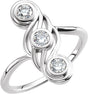 14K Gold Round Natural Diamond Three-Stone Bezel-Set Ring – 3.4mm Stones - White Gold