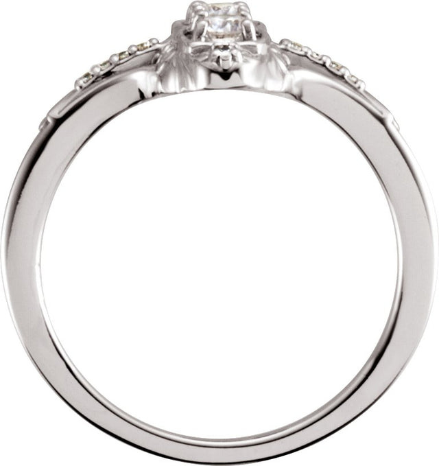 14K Gold Round Natural Diamond Vintage-Inspired Three-Stone Ring - White Gold - view 2