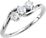 14K Gold Round Natural Diamond Three-Stone Ring - White Gold
