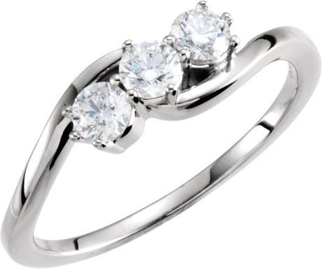 14K Gold Round Lab-Grown Diamond Three-Stone Ring - White Gold