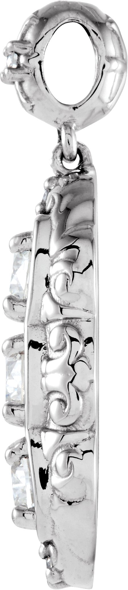 14K Gold Round Natural Diamond Three-Stone Pendant – 1/4 CTW - White Gold - view 2