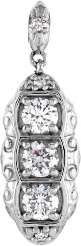 14K Gold Round Natural Diamond Three-Stone Pendant – 1/4 CTW - White Gold