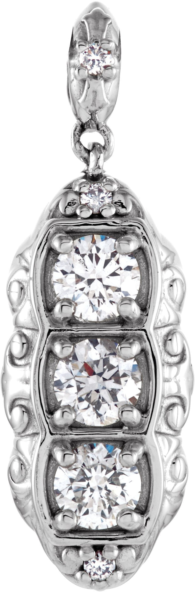 14K Gold Round Natural Diamond Three-Stone Pendant – 1/4 CTW - White Gold