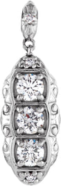 14K Gold Round Natural Diamond Three-Stone Pendant – 1/4 CTW - White Gold