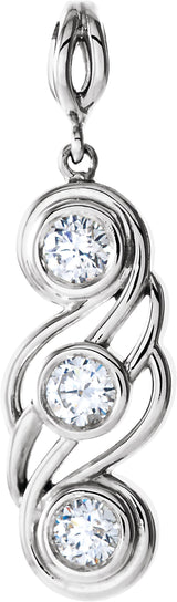 14K Gold Round Natural Diamond Three-Stone Bezel-Set Pendant – 3/8 CTW - White Gold