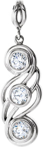 14K Gold Round Natural Diamond Three-Stone Bezel-Set Pendant – 3/8 CTW - White Gold