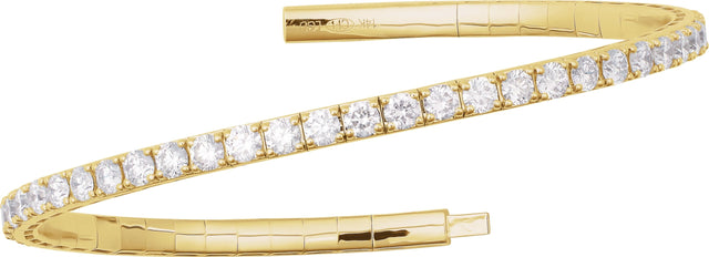 14K Gold Round Lab-Grown Diamond Fully Accented Flexible Bangle Bracelet - Yellow Gold - view 2