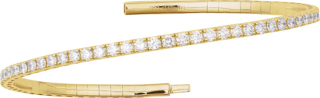 14K Gold Round Natural Diamond Half Accented Flexible Bangle Bracelet - Yellow Gold - view 2