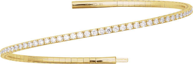 14K Gold Round Lab-Grown Diamond Fully Accented Flexible Bangle Bracelet - Yellow Gold - view 2