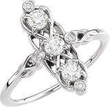 14K Gold Round Natural Diamond Three-Stone Ring – 3.4mm Stones - White Gold